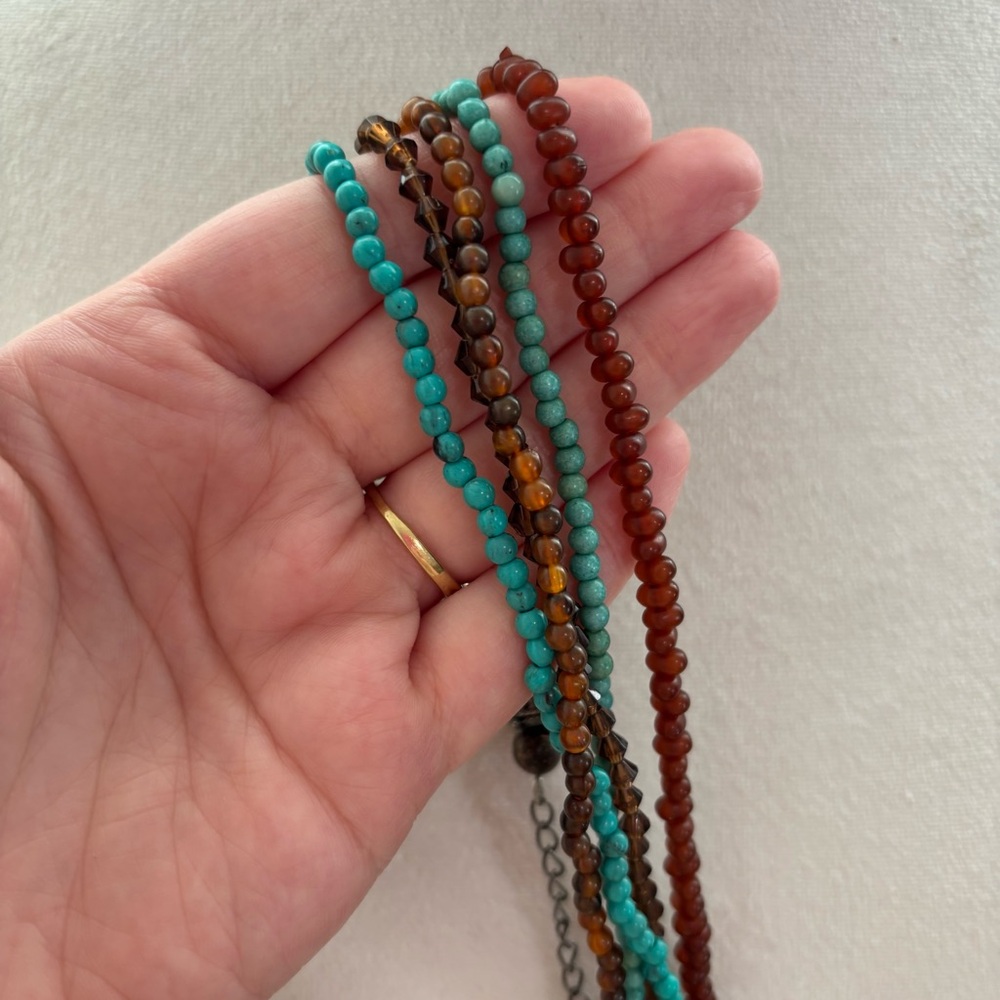 Bohemian Beaded Necklace Silver Tone Heart Pendant Coastal Cowgirl Turquoise - Picture 6 of 7